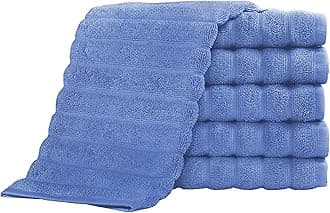 Classic Turkish Towels - Luxury Ribbed Washcloths, 100% Turkish Cotton, Quick Dry, Soft and Absorbent Face Wash Towels, Brampton Collection, 6-Pack - 13 x 13 Inches (Blue)