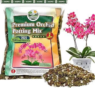 [Upgraded] DUSPRO Orchid Potting Mix for Repotting with Forest Moss, Pine Bark, Perlite & Pumice Natural Ingredients, Orchid Bark Potting Mix, Orchid Repotting Kit Drainage Indoor Potting Medium 2QT
