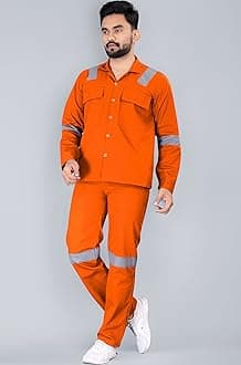 Men's Reguler Fit Cotton Industrial Work wear Coveralls Shirt and Pant with Two Inch Reflective Tape