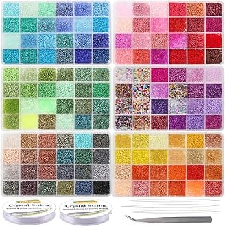 EuTengHao 57740pcs 2mm Glass Seed Beads with 144 Colors Open Jump Ring Lobster Clasp Elastic Strings Small Seed Beads Kit for Bracelets Necklace Ring Making DIY Art Craft Jewelry Making Supplies