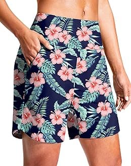 G Gradual Women's 7' Quick Dry Swim Board Shorts Swimming Bottoms High Waisted Beach Shorts for Women with Liner Pockets