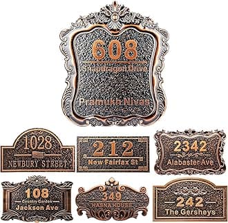 Personalized House Address Plaque 12" Cast Numbers for Outside Custom Street Name Address Sign Plate Vintage for Mailbox Door Room Classic Wall Outdoor Antique Copper