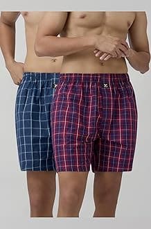 XYXX Men's Checkmate Relaxed Fit Cotton Boxer Shorts with Dual Pocket & No Marks Waistband (Pack of 2)