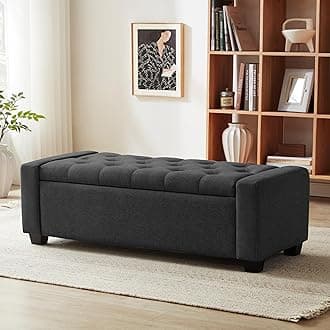 48" Ottoman with Storage, Storage Ottoman Bench with Safety Hinge, Upholstered Entryway Bench with Seating for Bedroom, Living Room, Holds up to 330 lb, Dark Gray