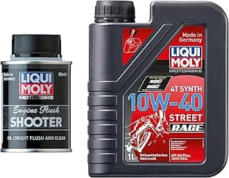 Liqui Moly-LM045 20597 Motorbike Engine Flush Shooter (80 ml) + LIQUI MOLY 20753 Motorbike 10W-40 Race (1 Litre)