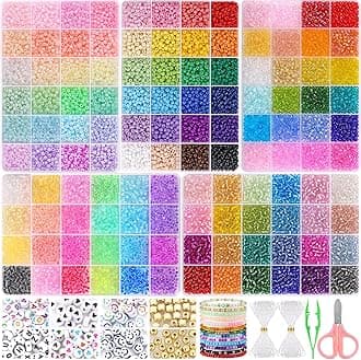 Funtopia 13000pcs 4mm Seed Beads for Jewelry Making, 5 Types 120 Colors Small Glass Beads for Bracelets, Friendship Bracelet Kit with Alphabet Letter Beads, Smile Face Beads for DIY, Art and Craft