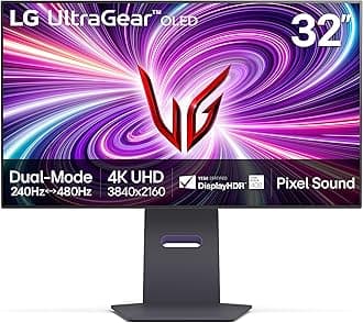 ‎32GS95UE 32-inch Ultragear OLED Gaming Monitor UHD 240Hz 0.03ms DisplayHDR True Black 400 AMD FreeSync Premium Pro NVIDIA G-Sync HDMI 2.1 DisplayPort Tilt/Height/Swivel Stand Black