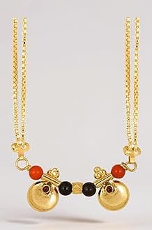 MEENAZ 2 Vati Wati Mangalsutra For Women Girls Temple South Indian Traditional 1 Gram Gold Stylish Maharashtrian Long Double Chain Double Mangal sutra Pendant Tanmaniya Black Nallapusalu Chains -667