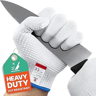 Heavy Duty Cut Resistant Work Gloves - Durable, Level 5 Cutting Gloves with Grip Dots for Chefs, Wood Carving, Glass Handling