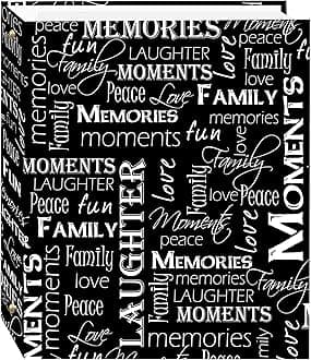 Pioneer Photo Albums Magnetic Self-Stick 3-Ring 100 Pages (50 Sheets) 8.25"X10", Black & White Words Design
