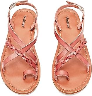 Veittes Women's Flat Slide Sandals - Fashion Slip On Braided Plait Toe Thong Strappy Spring Summer Shoes.