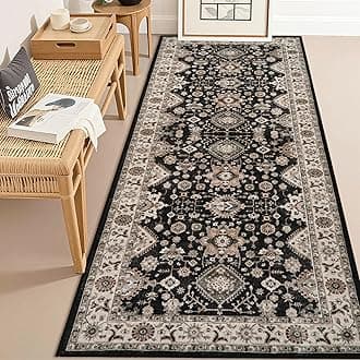 Washable Hallway Runner Rug 3x6: Non Slip Runner Rugs with Rubber Backing Soft Kitchen Rug Farmhouse Distressed Carpet Runner for Living Room Bedroom Bathroom (Black, 3X6)