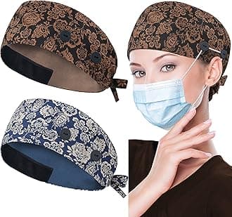 ABAMERICA Working Caps with Button and Sweatband, Adjustable Working Hats for Women Men, One Size(Tie Back or Toggle)