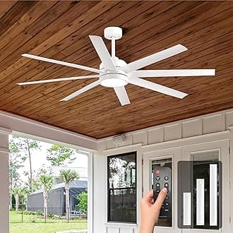 Modern Ceiling Fans with Lights, 65 Inch Ceiling Fan with Light and Remote for Bedroom Living Room Kitchen Office, Indoor/Outdoor Use, 24W 3CCT 8 Blades 6 Speed Reversible Quiet DC Motor, White