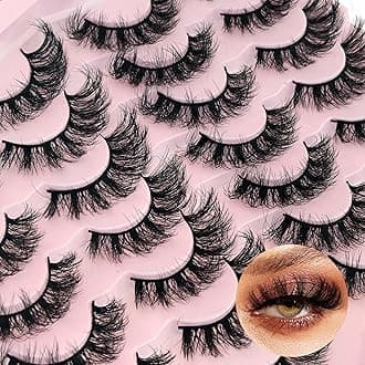 Mink Lashes Fluffy Yasnai Eyelashes Volume Lashes Wispy Cat Eye Fake Lashes Natural Faux Mink Flase Eyelashes 14 Pairs Pack