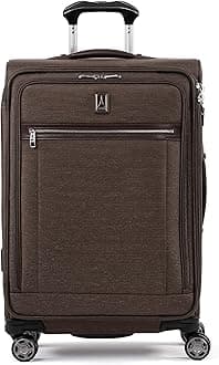 TravelproPlatinum Elite Softside Expandable Luggage, 8 Wheel Spinner Suitcase, USB Port, Fits up to 15" Laptop, Men and Women, Business Plus, Rich Espresso Brown, Checked-Medium 25-Inch, Platinum
