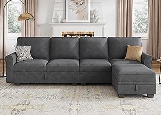 HONBAY Sectional Couch with Storage Seat L Shaped Sectional Couch with Reversible Chaise Small Sectional Couches for Living Room,Dark Grey