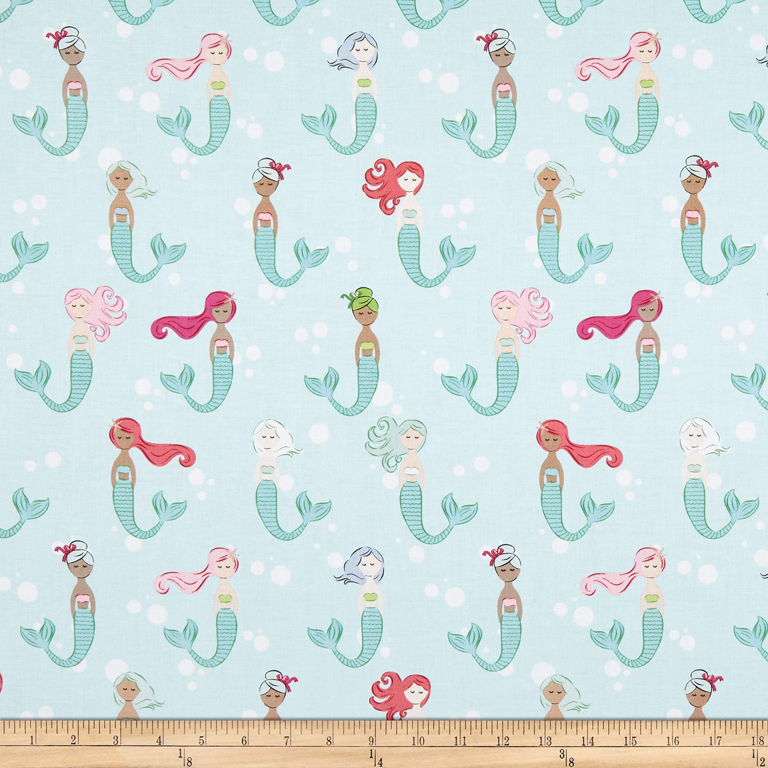 Riley Blake Designs Lets Be Mermaids Main Mint Multi, Fabric by the Yard