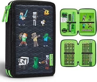 Minecraft Pencil Case for Kids School Supplies Filled Large Pencil Case Multiple Compartments Pencil Set Colouring Pencils for Children Boys Stationery Set Gifts