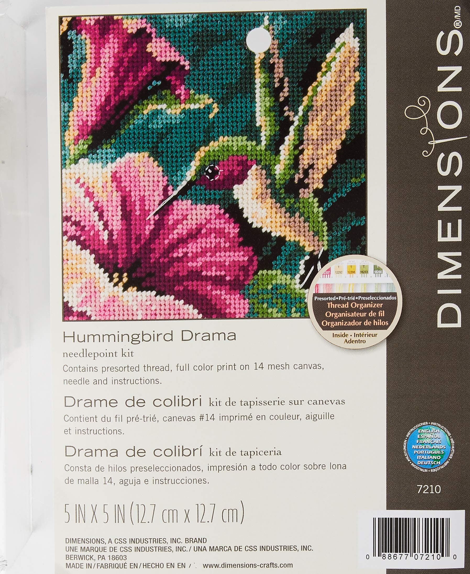 Needlepoint Kit, Hummingbird Needlepoint, 5'' W x 5'' H, Various