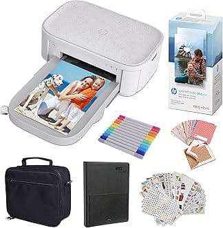 HP Sprocket Studio Plus 4x6 Wireless Instant Photo Printer, Wi-Fi, Premium Dye Sublimation, Prints Vibrant Color Pictures– Bundle: Photo Album, Markers, Photo Paper, and Stickers.