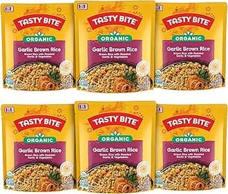 Tasty Bite Organic Brown Rice Garlic, 8.8 Ounce, Pack of 6, Ready to Eat, Microwavable, Gluten-Free Garlicky Rice
