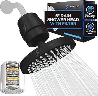 SparkPod Luxury Filtered Shower Head Set 23 Stage Shower Filter - Reduces Chlorine and Heavy Metals - High Pressure Showerhead Filter (6" Round, Midnight Black Matte)