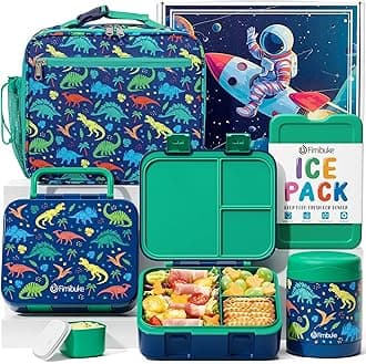 Fimibuke Bento Lunch Box for Kids with Food Jar, 32OZ Snack Lunch Container with 3 Compartments, Insulated Lunch Bag, 12OZ Leakproof Food Jar, Ice Pack Set for Age 3-12 Toddler Teen Girls Boys Daycare