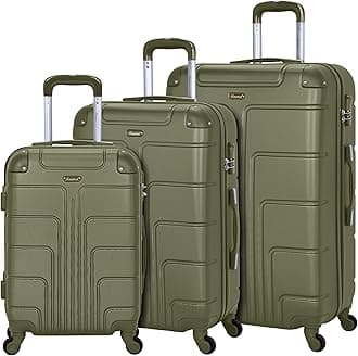 Hardside Luggage on Wheels for Unisex A1012 | Ultra Lightweight ABS on with Spinner Wheels 4 (Set of 3, Olive)