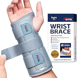 FEATOL Wrist Brace for Carpal Tunnel for Women Men, Adjustable Night Sleep Support Brace with Splints Right Hand, Medium/Large