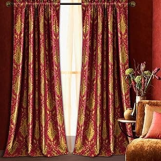 Loom and Mill Luxury Red Damask Curtains for Bedroom, Textured Lined Jacquard Curtain 2 Panels with Tiebacks, Window Curtain for Living Room Banquet Christmas Decor, Rod Pocket(52”Wx 108”L, 2 Panels)