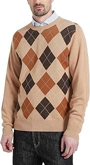 Kallspin Men's Wool Blend Crewneck Sweater Argyle Long Sleeve Pullover Sweater for Casual Or Dressy Wear