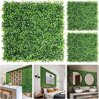 Aboofx Artificial Grass Wall Panels, 8 Pack 10x10in Green Wall Decor Greenery Wall with 100 Zip Ties, Fence Privacy Panels for Garden Greenery Decoration(16.67 SQ Feet)