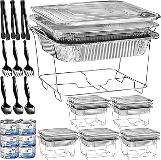 Disposable Chafing Dish Buffet Set, Food Warmers for Parties, Complete 39 Pcs of Chafing Servers with Covers, Catering Supplies with Half-Size Pans (9x13), Warming Trays for Food with Utensils & Lids