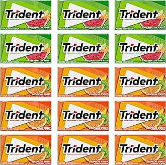 Trident Sugar-Free Chewing Gum Variety Pack Candy, Watermelon Twist & Tropical Twist Flavor, Bulk, 15 Packs of 14 Pieces (210 Total Pieces)