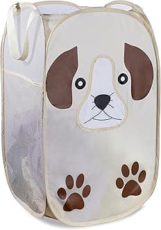 Handy Laundry Collapsible Mesh Pop-Up Hamper with Wide Opening and Side Pocket - Breathable, Sturdy, Foldable, Space-Saving Design (Puppy)