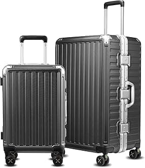 LUGGEXZipperless Luggage with Spinner Wheels - Polycarbonate Aluminum Hard Shell Suitcase, 2-Piece Set (20/28), Black
