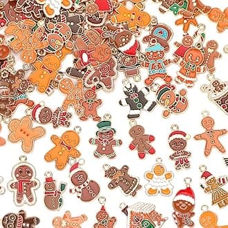 MARFOREVER 120 PCS Christmas Gingerbread Man Snowman Charms, Christmas Charms for Jewelry Making Assorted Enamel Winter Gingerbread Xmas Charm Pendants for Bracelet Necklace Earrings Making Supplies