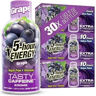 5-hour ENERGY Extra Strength Energy Shot, Grape Flavor, 30 Count, 1.93 oz., Zero Calories & Sugar-Free 230 mg Caffeinated Energy Shot, Amino Acids & B Vitamins, Dietary Supplements