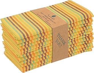 FINGERCRAFT Table Napkins 100% Cotton Yarn Dyed Thick Fabric Cloth Napkins High GSM Napkins 20in x 20in Washable and Reusable for Kitchen Hotels Wedding (Yellow Multi Stripe, Set of 12)