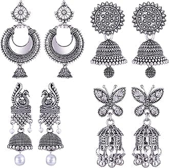 MEENAZ earrings for women fashion jhumka oxidised Silver Earrings for women Combo chandbali pearl chandbali stylish jhumkas traditional Earrings For girls South indian traditional Ear Rings -M138,