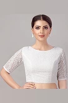 Studio Shringaar Women's Georgette Elbow Length Sleeves Chikankari Saree Blouse