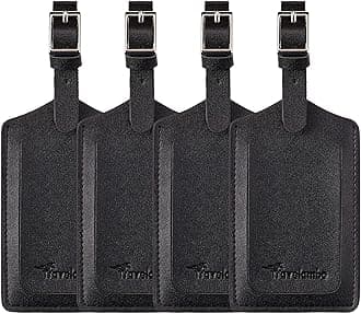 4 Pack Leather Luggage Travel Bag Tags by Travelambo Black