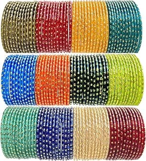 Hand KkraftsMulticolor glossy finish glass bangle/chudi set of 144 in 12 unique color for women and girls