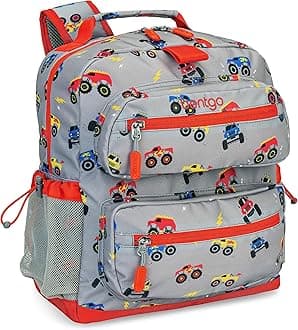 Bentgo Kids Backpack - Lightweight 14” Backpack in Fun Prints for School, Travel, & Daycare, Ideal for Ages 4+, Roomy Interior, Durable & Water-Resistant Fabric, & Loop for Lunch Bag (Trucks)