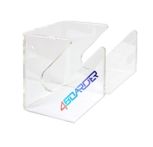 4boarder SINGLE wall mount holder board rack for wakeboard, snowboard, kiteboard, longboard, skateboard, wakeskate, pennyboard, waveboard, skimboard, clear, transparent, board