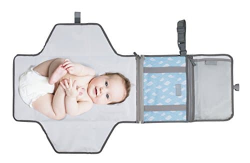 Portable Changing Mat – Waterproof, foldable changing mat with lots of compartments - Soft resting surface 55x50cm with headrest included – Carrying strap – Click closure - Blue