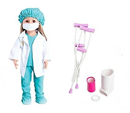 Doctors Scrubs, Lab Jacket 6 Piece Set for for 18 Inch WeGirls Dolls & Doll Crutches and Bandage 5 Piece Set