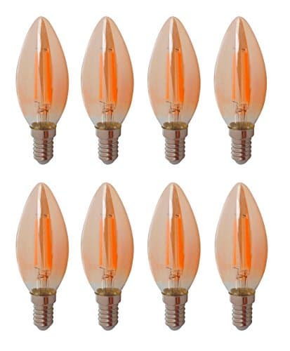 8-Pack AC 220V E14 LED Dimmable Filament Vintage Light Bulb, 2W LED Candle Bulbs, 20W Incandescent Bulbs Replacement, SES Candle Light Bulb for Chandelier Warm White