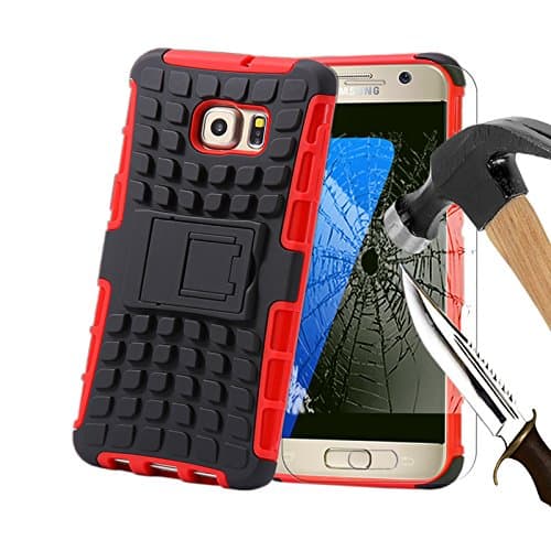 For Samsung Galaxy S8 Plus, Armor Case Tough Rugged Shock proof Armorbox Dual Layer Heavy Duty Carrying Hybrid Hard Slim Protective Case For Galaxy S8 Plus (with Kickstand) + Tempered Glass Screen Protector-Red